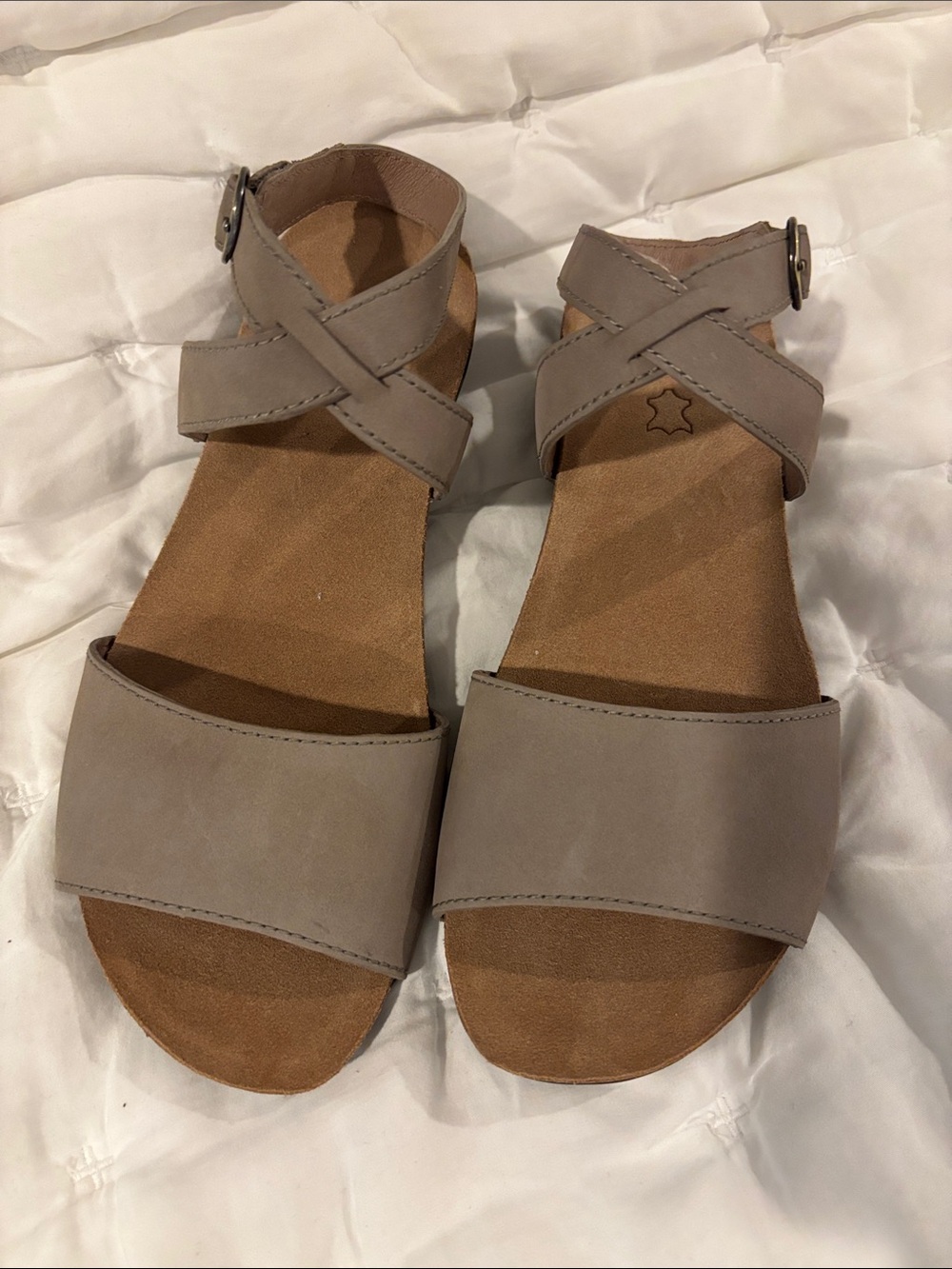Dansko Taupe Crisscross Ankle Strap Sandals